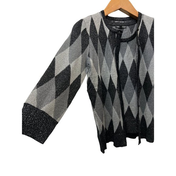 Cable and Gauge Top and Cardigan Sweater Set Metallic Argyle - Picture 2 of 11